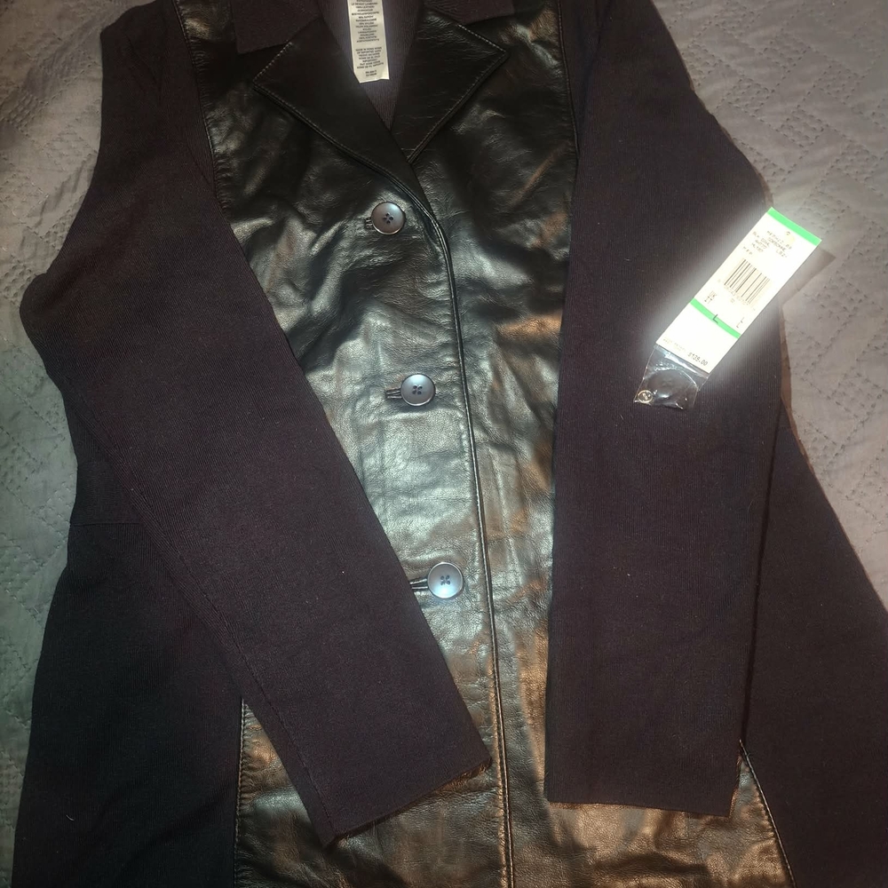 Anne Klein Black Leather Jacket with Dark Sleeves
